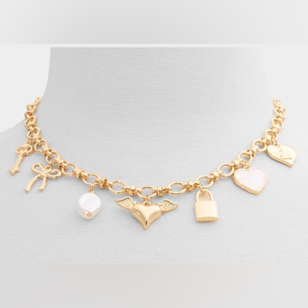 Aldo cupidscharm Gold Charm Necklace with Heart and Lock